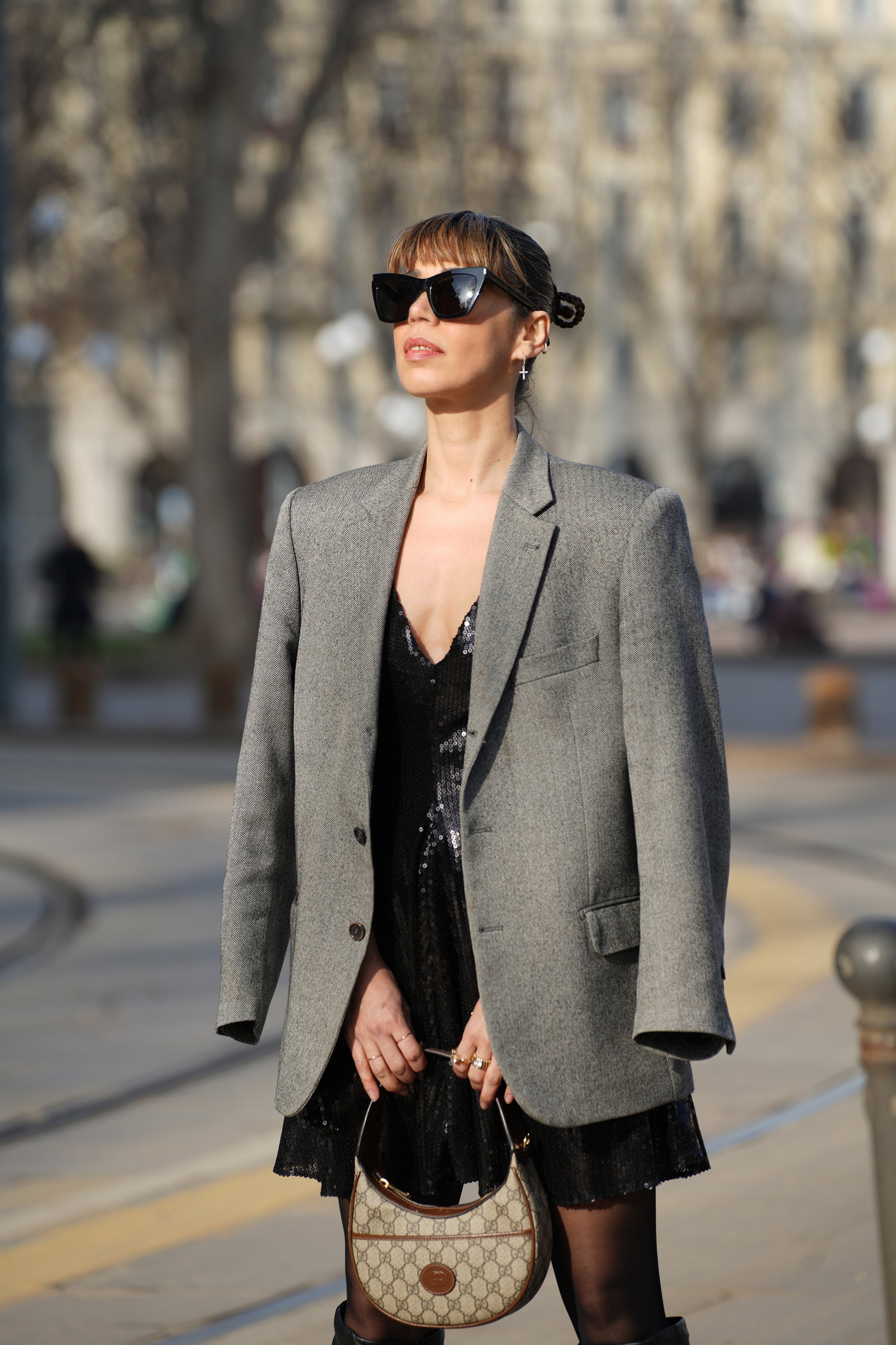 Vendita su Richiesta Blazer Oversized Cindy in Pura Lana Grigia