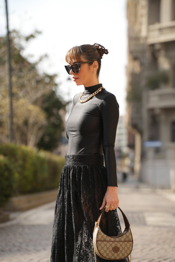 Pre-sale Audrey Midi Skirt French Chantilly Lace Black