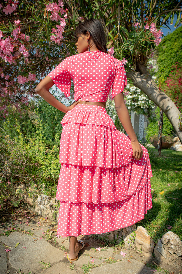 Bio Maxi Skirt Giardino Pois Pink and White